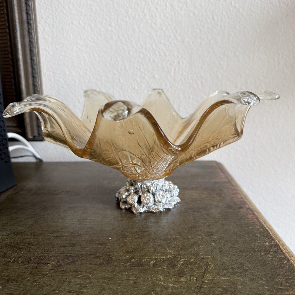 Antica Cristalleria Murano Style Lustre Champagne Glass Footed Bowl Italy